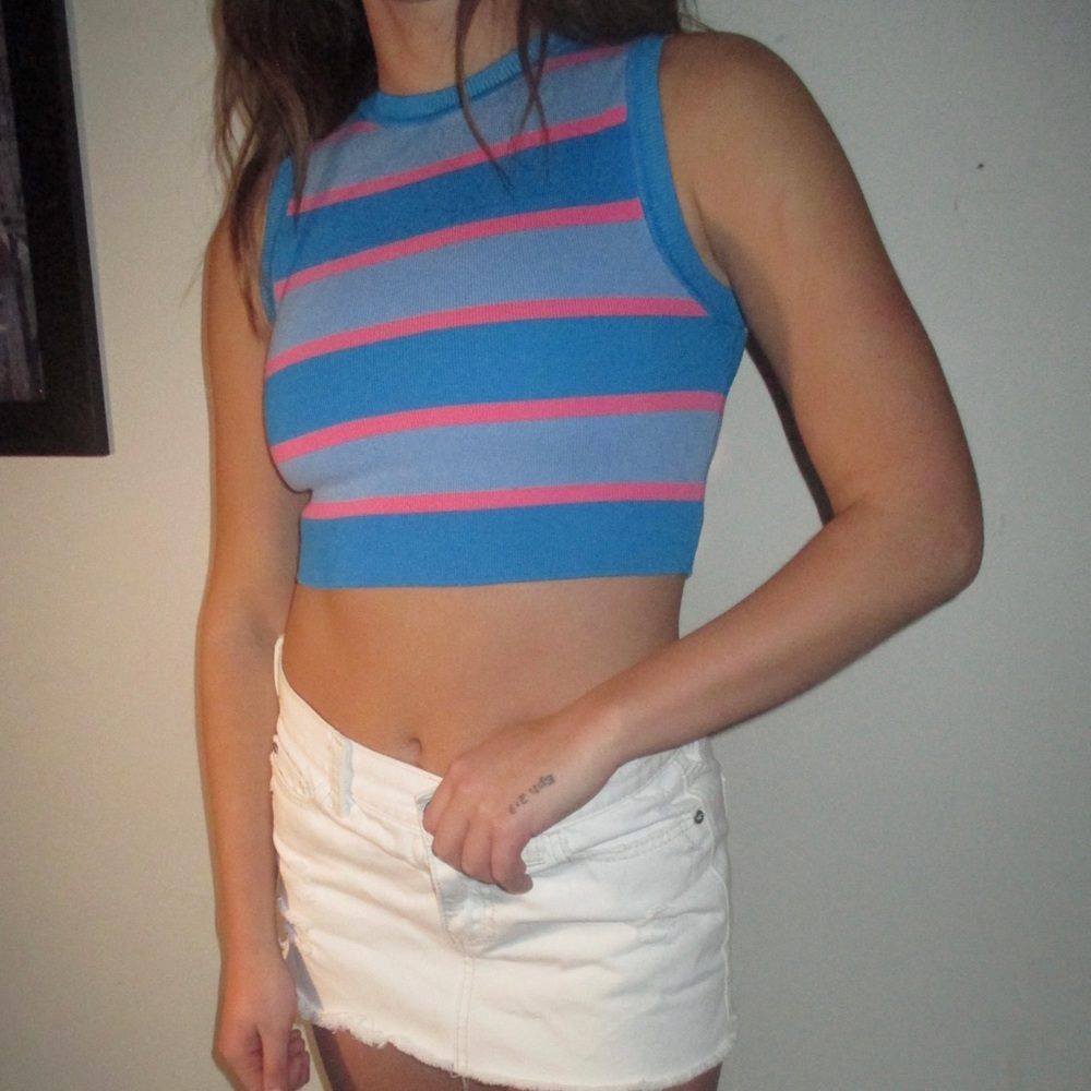 Zara pink and blue ribbed cropped tank! Worn once and fits like a small.